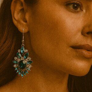 Paparazzi Teal Crystal Chandelier Earrings – Silver Sparkle Dangle Jewelry